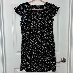 Adrienne Vittadini Black White Floral Mini Shift Dress Flutter Cap Sleeves 4
